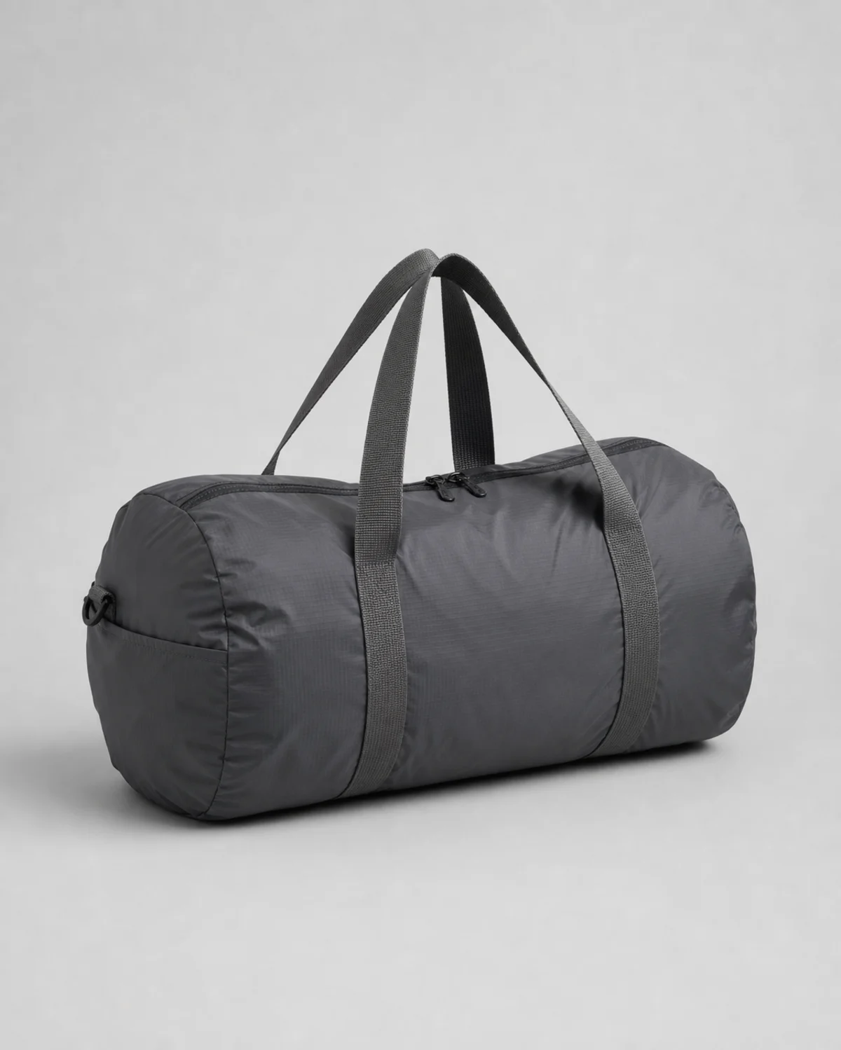 Graphite packable duffel with soft travel-bag shape